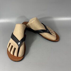 Coach Shelly Black Flip Flops Leather Thong Flats Sandals Gold Heart size 7.5